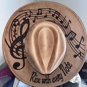 Hand burned Musical Note Tan Hat